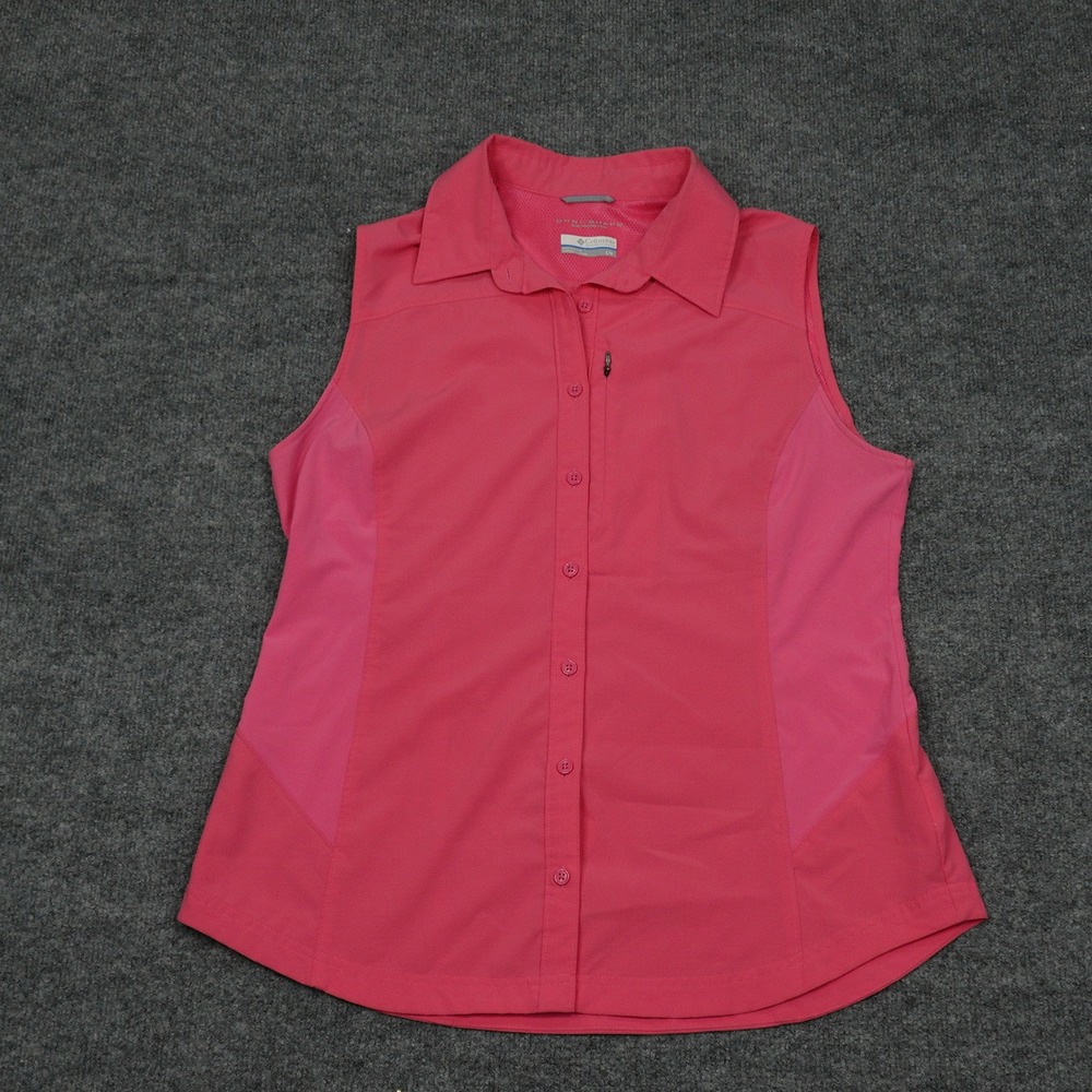 Columbia Shirt Womens Large Pink Silver Ridge Sleeveless Omni-Shade Hiking Top